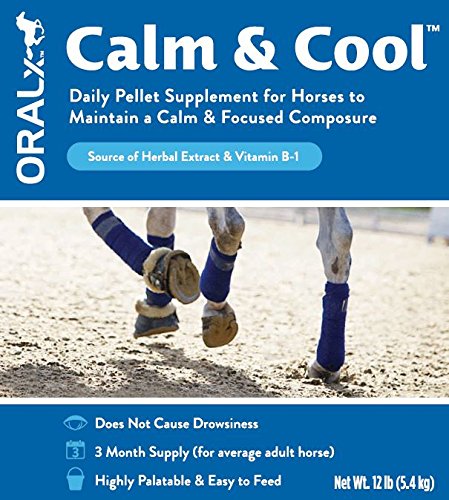 Oralx Calm & Cool Pellets for Horses. Daily Feed Supplement for Horses to Maintain Calm, Focused Composure. Formulated with Vitamin B-1 and Valerian Root Extract. 12 lb Pail. Made in USA.