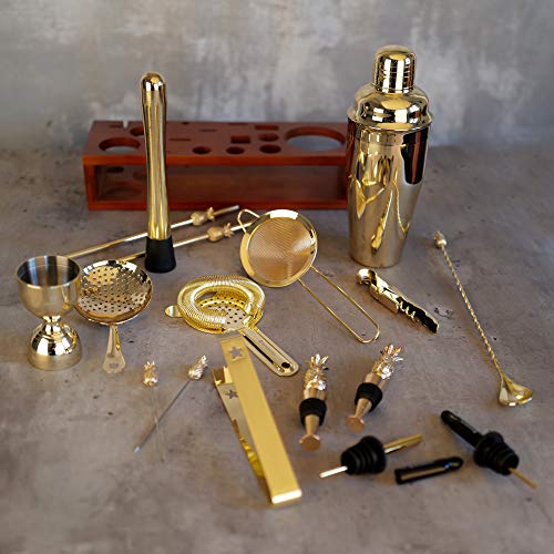 Homestia 18Piece Bartender Kit with Bamboo Stand Cocktail Shaker Set