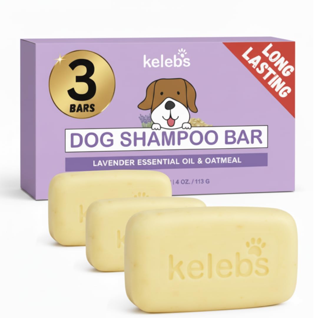 Kelebs All Natural Lavender Oatmeal Dog Shampoo Bar for Sensitive Skin & Itchy Dogs - Zero Plastic Waste, Vegan 3PCS โ image 1