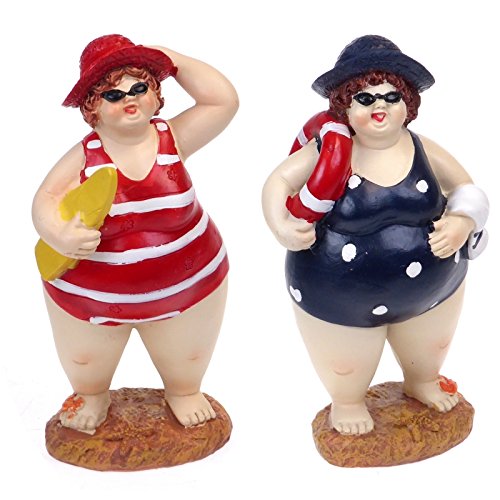 BUZZ Big & Beautiful Pair of Fat Beach Belle Lady Swimmers - Bathroom Ornaments - Humorous Bathers Couple Figurines - 17 cm