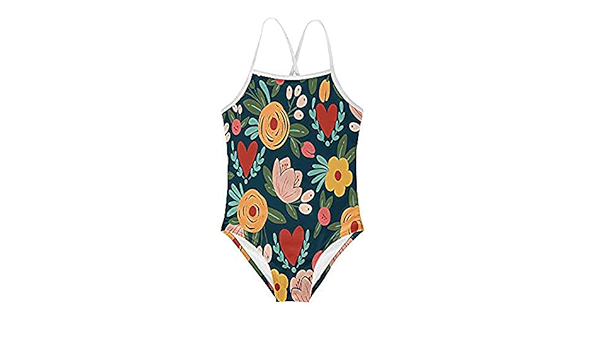 Amazon Com Kiuloam Beauty Roses Hearts Pattern Girls Swimwear One Piece Swimsuits Bathing Suit For 3 8 Years Baby Girl Clothing