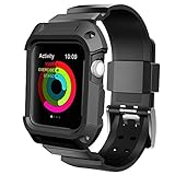 Apple Watch Band, UMTELE Rugged Protective Case with Strap Bands for Apple Watch Series 3 Series 2 Series 1 Sport Edition Black (Screen Protectors Included) (Black - 38)