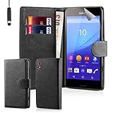 32nd® Book wallet PU leather case cover for Sony Xperia M4 Aqua mobile phone - Black