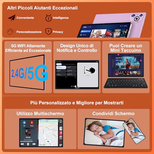 Android Tablet 15 [30GB RAM] 128GB ROM, 10 Inch IPS HD Screen+1TB Expandable, 8-core, 8000mAh, Metal Body, 5MP+8MP, Face ID, Widevine L1 - with Keyboard, Mouse, Protective Case - Purple