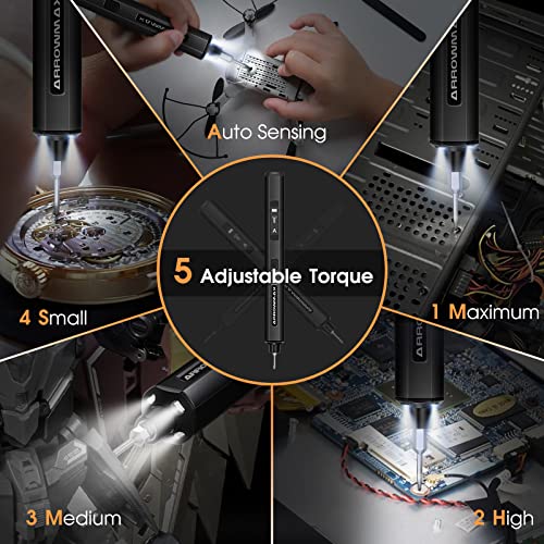 102 in 1 Electric Screwdriver, AM ARROWMAX Cordless Precision Screwdriver Set with 96 Magnetic Bits, Rechargeable Portable Electronic Screwdriver Set for Phone Laptop Camera Watch (PRO PLUS Black)