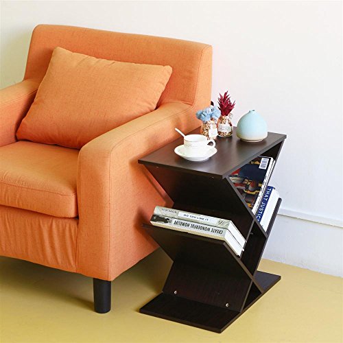 Topeakmart Wood Zig Zag Wine Stand Table Bookcase CD Stand Sofa Side Table Brown