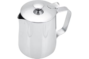 Luqeeg Stainless Steel Milk Frothing Pitcher Jug with Lid for Latte Coffee Art, Premium Dripless Frothing Cup for Home Barist