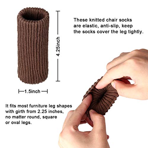32 PCS Coffee Wool Knit Furniture Socks Maveek Chair Leg Floor Protector Chair Socks Elastic Polyester Floor Furniture Feet Covers Pads Knitting Socks Fit Furniture Leg Girth 1-1/2 to 2-1/4 Inches