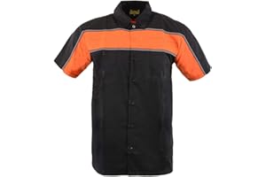 Biker Clothing Co. Mens Mdm11673 Men’s Black and Orange Short Sleeve Motorcycle Shirt with Reflective Material