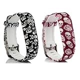 HoneyLife Fitbit Flex Cute Silicone Replacement Wristband Bracelet/ Wireless Activity and Sleep Tracker Accessory Band with Safety Watch Buckle + Fastener Ring (Skull Pattern - Pack of 2)
