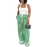 Nimsruc Wide Leg Sweatpants for Women High Waisted Drawstring Casual Loose Long Pants with Pockets
