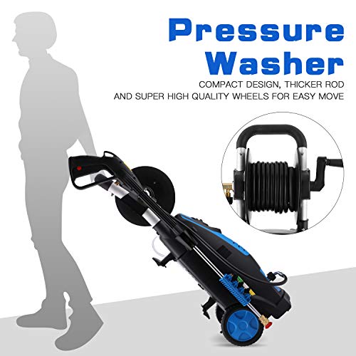 Suyncll 3800 PSI 2.8GPM Electric Pressure Washer Electric Power Washer with Soap Bottle and Hose Reel (Blue)