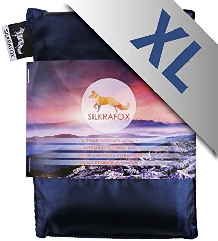 Silkrafox XL - super-king-sized ultralight sleeping bag liner, artificial silk inlett, perfect for hiking, backpacking, outdoor activities, blue