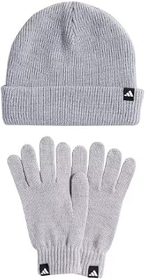Unisex Adulto Glove + Beanie Pack Hat, Light Grey Heather/White, S-M