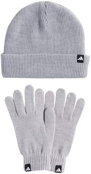 Unisex - Adulto Glove + Beanie Pack Hat, Light Grey Heather/White, S-M