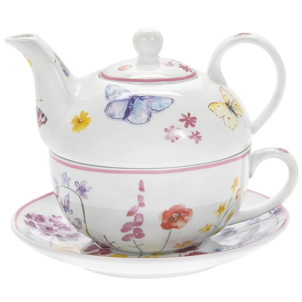 The Leonardo Collection LP94471 Butterfly Garden Tea for One Set, Fine China, 16x16x13cm, Boxed