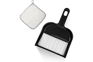 meioro Mini Dustpan and Brush Set, Multi-Functional Cleaning Tool with Hand Broom Brush, Plastic Dust Pan, Coral Fleece Dishtowel/Cleaning Cloth for Home Kitchen Keyboard Cars (2-Piece, Black）