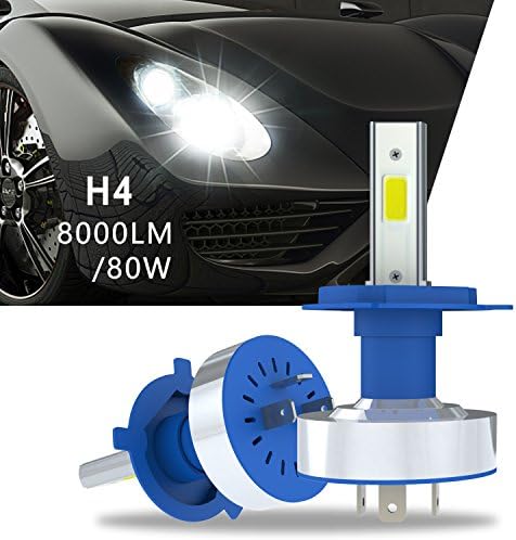 Aokairuisi H4 9003 HB2 LED Headlight Bulb 80W 8000LM Car LED Headlamp Bulb Conversion Kit Hi/Lo Beam Lighting 6000K All-in-One Car Bulb (2 Pack)