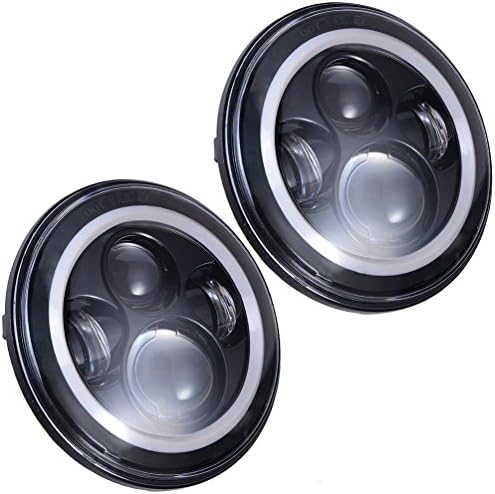 AOSI Halo-7" Advanced Offload Projector Series LED Halo Amber 7"Round Cree LED Headlights White Halo Ring Angel Eyes Plus Amber Turning Signal Lights for Jeep Wrangler JK, TJ, CJ, White, 90W