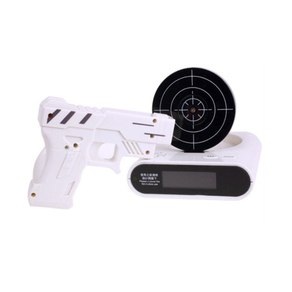Laser Gun Alarm Clock Shoot To Stop LCD Screen Target Shooting Novelty