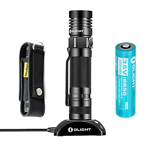 Olight S30R Baton II 1020 Lumens Flashlight Variable-Output USB Rechargeable Side-Switch Cree XM-L2 U3 LED Flashlight with Skyben High-Quality Holster and Olight Rechargeable 18650 Battery (3200mAh)