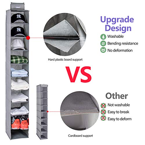 KUIENSI Hat Storage Rack Organizer, 10 Shelf Hanging Closet Holder for Baseball Caps, Using a Monolithic PP Plate Sheet and Customized Dimensions Fit Protect Your Hats and Keep its Shape (Gray)
