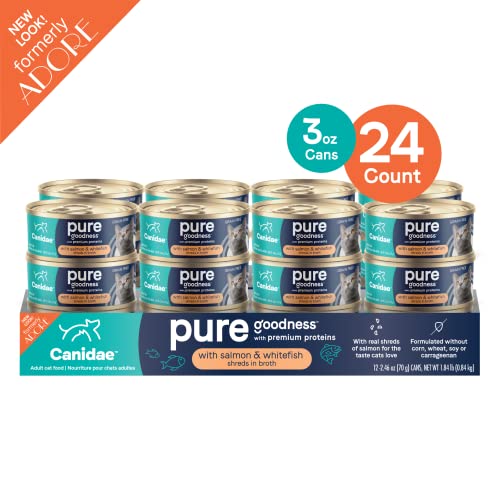 CANIDAE PURE ADORE PREMIUM WET CAT FOOD, SALMON & WHITEFISH IN BROTH, 2.46 OZ. (CASE OF 24), GRAIN FREE
