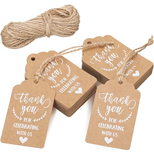 200 Pieces Kraft Paper Gift Tags Thank Tags Cards with 40 Meters Twine for Wedding Birthday Thanksgiving Party DIY Crafts