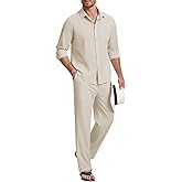WEEN CHARM Mens Shirts Casual 2 Piece Long Sleeve Button Down Cuban Shirt and Pants Set Summer Beach Outfits