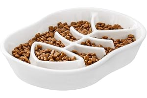 HCHLQLZ White Ceramic Slow Feeder Dog Bowls Cat Bowl -Ceramic Fun Interactive Feeder Bloat Stop Cat Bowl Preventing Feeder Anti Gulping Healthy Eating Diet Pet Bowls Against Bloat, Indigestion and Obesity