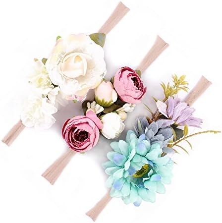 Flower Baby and Newborn Girls Headband Floral Crown Photo Props - Soft Elastic Design Set of 3 (D)