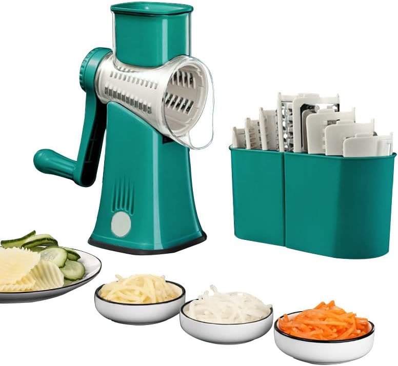 Rotary Cheese Grater,5 Blade Drum Vegetable Slicer Potato Wavy Cutter