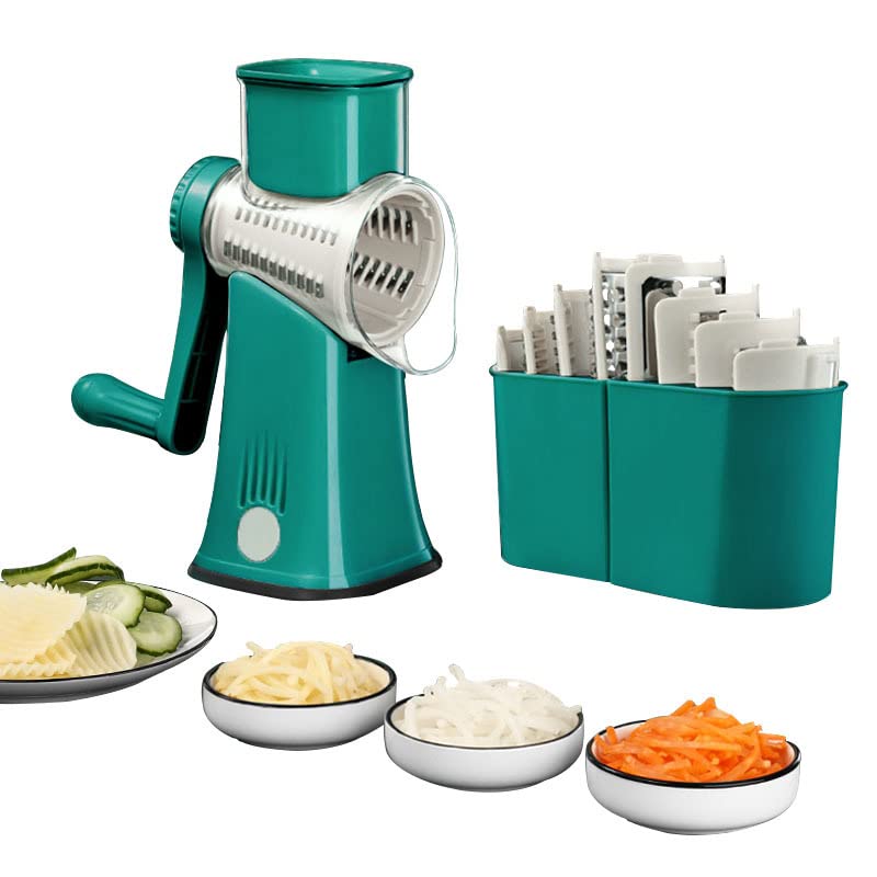Rotary Cheese Grater,5 Blade Drum Vegetable Slicer Potato Wavy Cutter