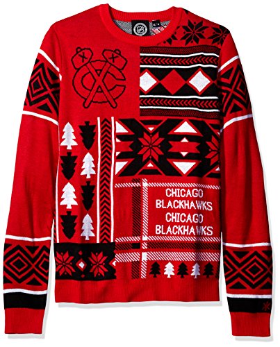image for FOCO Chicago Blackhawks Patches Ugly Crew Neck Sweater Large, Team Col