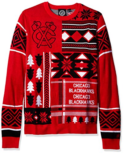 NHL Chicago Blackhawks Patches Ugly Sweater, Black, Small