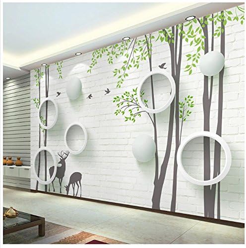 Chlwx Custom 3D Wall Murals Wallpaper 3D Cartoon Wallpaper 3D Modern Brick Wall Elk Circle Abstract Tree Mural Bird Background Wall 400Cmx280Cm