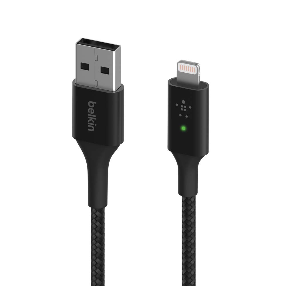Belkin Smart LED Charging Cable USB to Lightning 4ft/1.2m (See Your Charging Status at a Glance) For iPhone, AirPods and iPad, MFi-Certified - Black