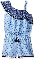 My Michelle Big Girls' One Shoulder Ruffle Romper with Tassel Tie, Powder Blue, XL