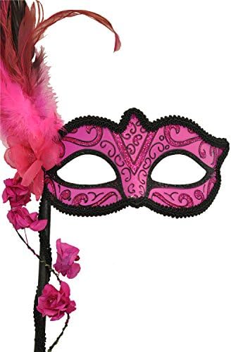 Pure Seasons Floral Cascade Venetian Stick Mask (Hot Pink)-Standard