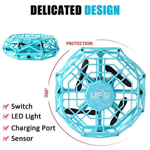 Hand Controlled Drone, Supkiir Mini Drone for Kids or Adults, Easy Indoor Helicopter Toy with 360Â°Rotating, LED Light, Auto-Sense Obstacles Flying Ball Drone for Boys and Girls...