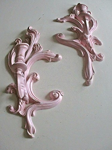 PAIR of Wall Candleholders, Wall Sconces, Shabby Chic, Distressed, Pink and Gold, Nursery Room Decor, Girls room, Kids Room, Upcycled, Vintage ge