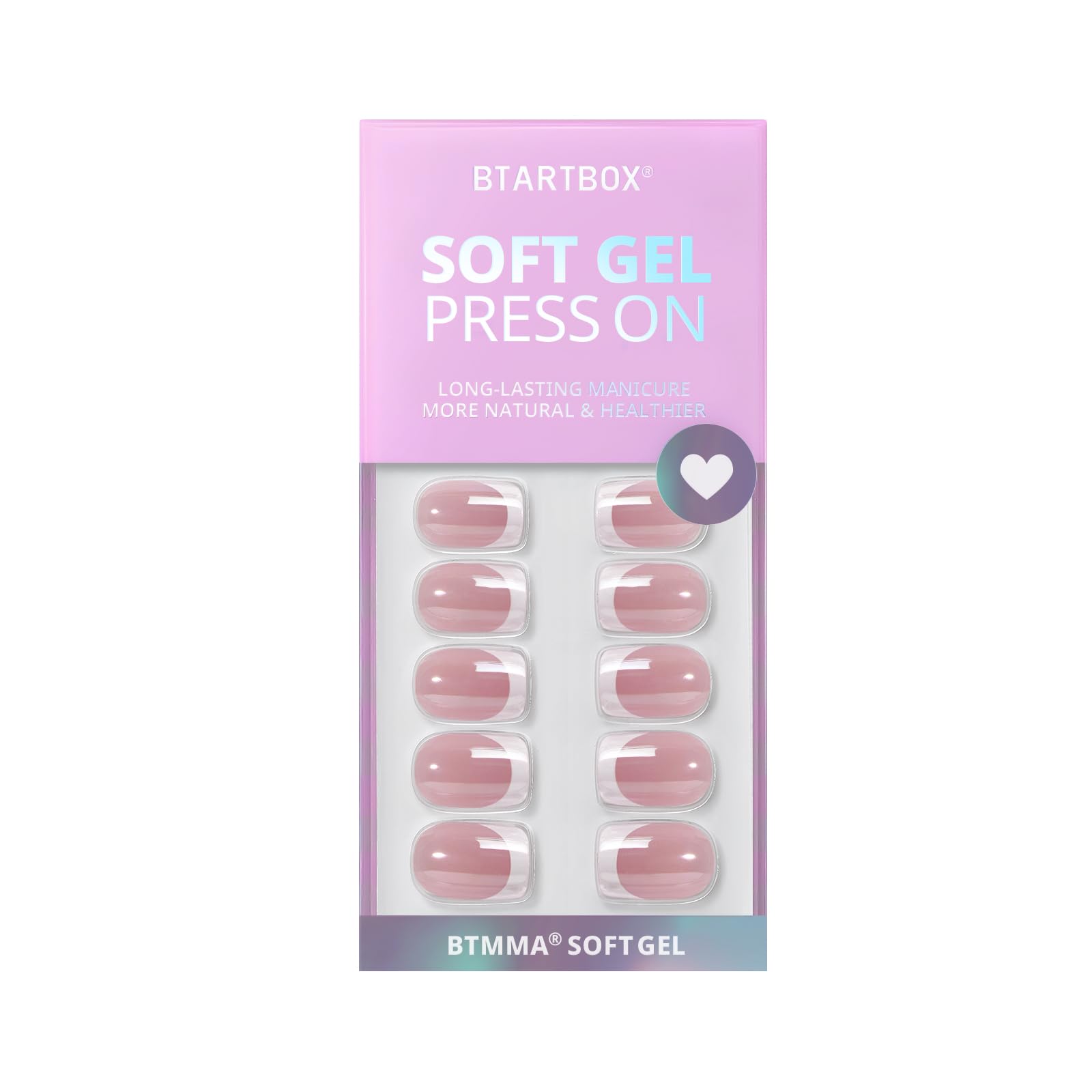 BTArtbox Press on Nails Short - White French Tip Press On Nails Square, Chrome Glazed Glue On Nails, Stick On Nails in 15 Sizes - 30 Soft Gel Fake Nail Kit, Be Elegant - Image 3
