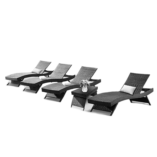 Asifom PE Rattan Adjustable Backrest Chaise Lounge Set 4 with 1 Side ...