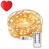 Chalpr 100 LED 32.8Ft String Lights, USB Plug-in Remote Dimmable Festival Fairy Lights Warm White Starry String Lights for Bedroom, IP65 Waterproof for Seasonal Holiday Indoor & Outdoor Use