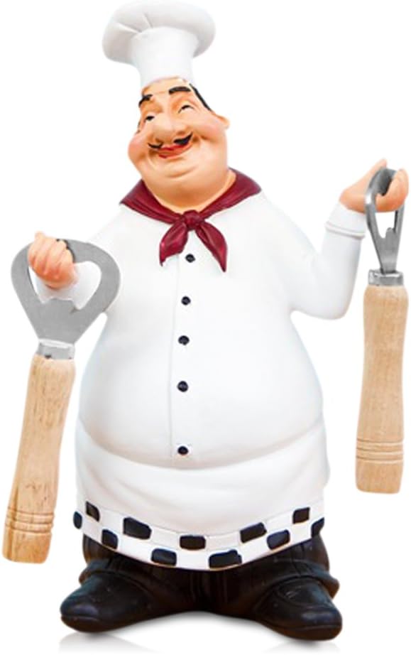FishMM Resin Decorative Ornaments,Kitchen Decor,Cook Statue,French Chef Figurines with Beer Opener