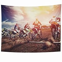 Ahawoso Tapestry Wall Hanging 60x50 Inches Dirt Cross Team Athletes On Mountain Bikes Start Freestyle Motorcross Sports Recreation Moto Jump Home Decor Tapestries Art for Living Room Bedroom Dorm