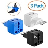 Yubi Power 2 in 1 Universal Travel Adapter with 2 Universal Outlets - Built in Surge Protector - 3 Pack - Black White Blue - Type L for Chile, Ethiopia, Italy, Lybia, Syria, Tunisia, & Uruguay
