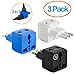 Yubi Power 2 in 1 Universal Travel Adapter with 2 Universal Outlets - 3 Pack - Black White Blue - Type L for Chile, Ethiopia, Italy, Lybia, Syria, Tunisia, & Uruguay