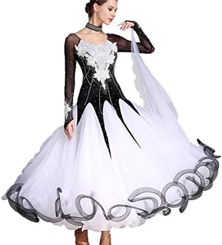 YuLin Women Waltz Modern Dancing Dresses Great Swing Ballroom Dance Competition Costume, Black, XL