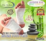 Dr. Soles Pure Essential Oil Foot Pads: 32 Pack 2-in-1 Aromatherapy Lavender Rose Mint Ginger - 100% All Natural Organic Premium Foot Care